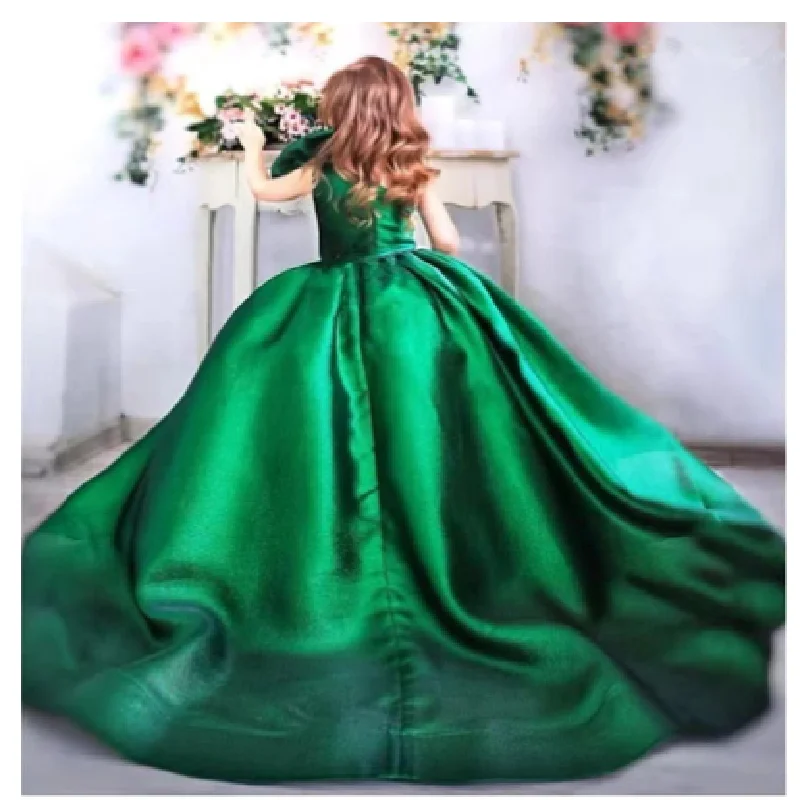 

Emerald Green Bow Flower Girl Dresses Children Party Prom Gown Little Princess Birthday Baptism Communion Evening Dress