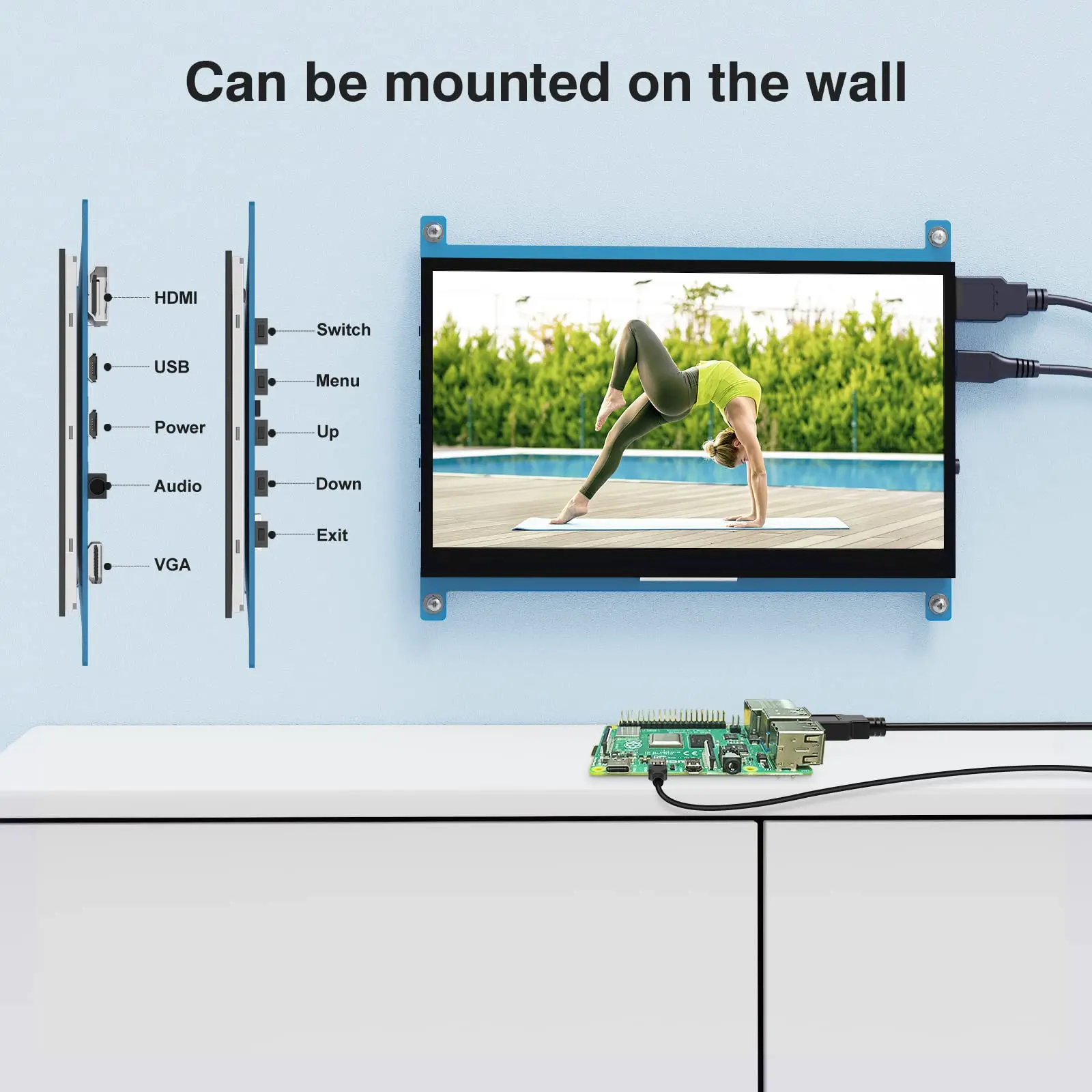 Miktver Raspberry Pi 4/3/B+ ÷ 7 1024x600 ̺  뷮  ġ ũ г ̽  Win 10/8/7  ̴ HDMI 