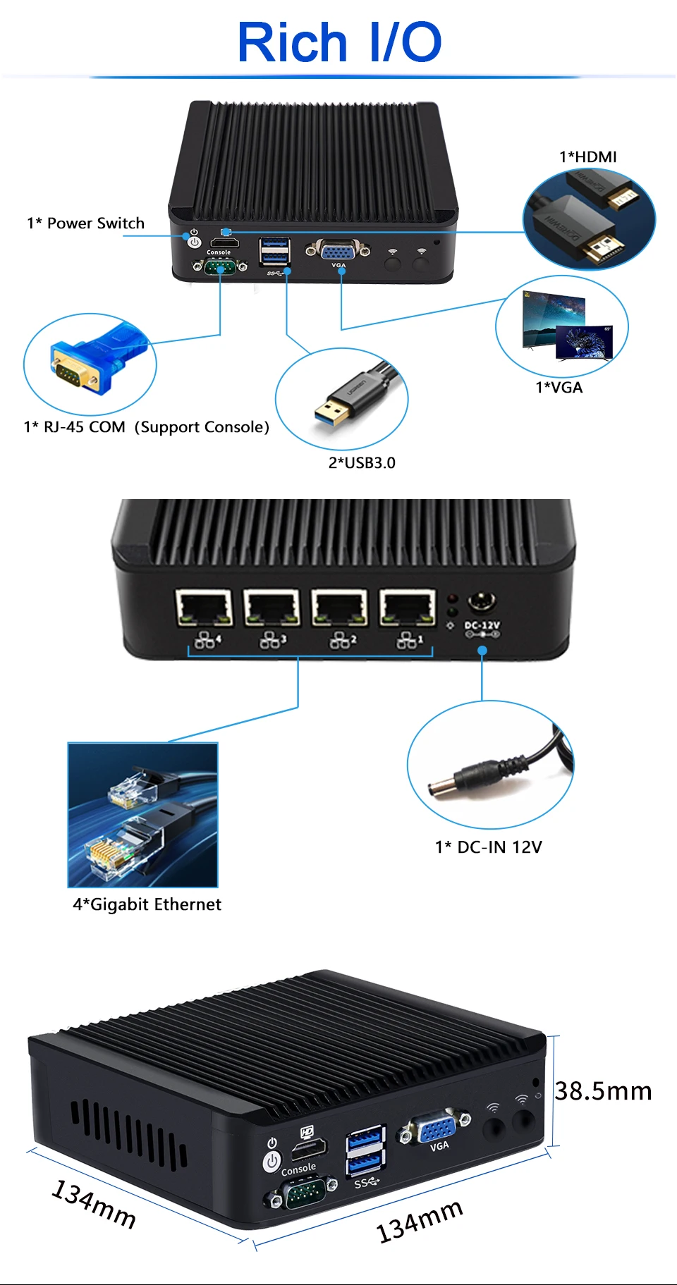 Yanling J4125 Quad Core Fanless Mini PC with 4 Intel I226 2.5G Lan Ports - Compact Firewall Router Appliance Description Image.This Product Can Be Found With The Tag Names Barebone Mini PC, Computer Office, Mini pc