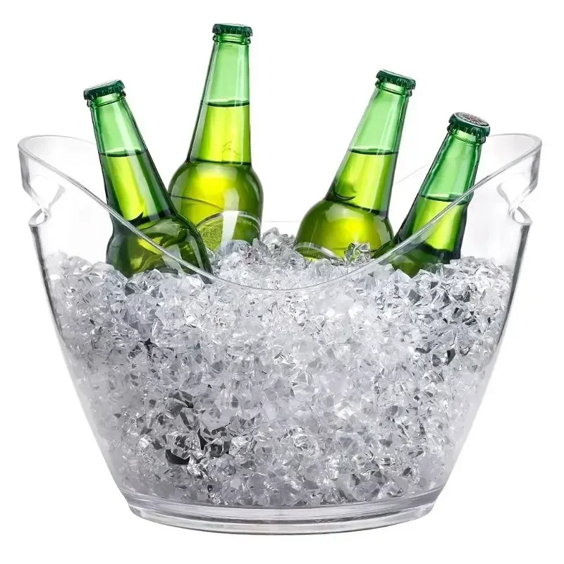 4L/8L Clear Plastic Ice Cube Storage Bucket Champagne Bottles Ice Cooler Bar Decor Home Kitchen Bar Cafe Use