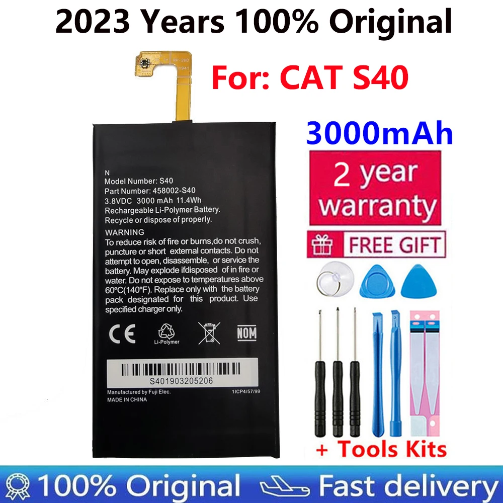 

100% Original 3000Ah Battery Replacement for Caterpillar CAT S40 458002-S40 Batteries Bateria CAT S40 BATTERY+Gift Tools