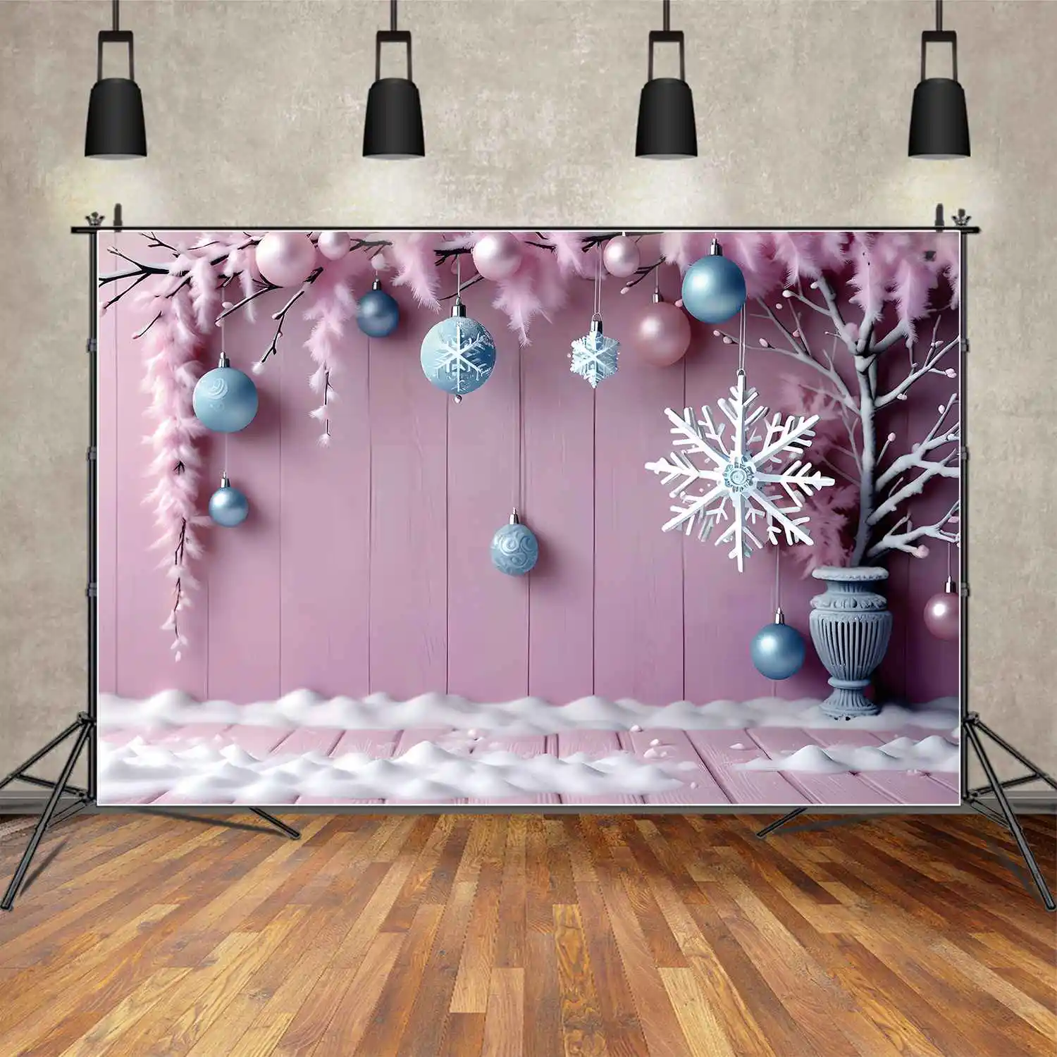 Moon.Qg Sfondo Rosa E Blu Natale Photo Studio Sfondo Per La Fotografia Winter Decor Wood Plank Ball Photozone Puntelli