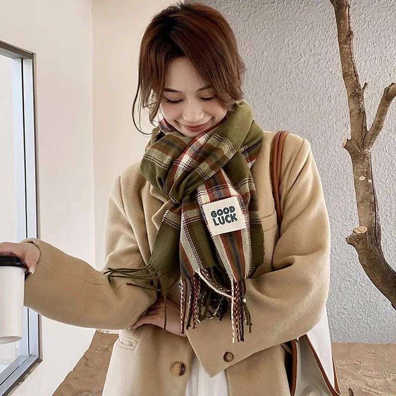 New Plaid Cashmere Scarf for Men and Women Autumn and Winter Korean Version Wind Warm Air Conditioning Tassel Luxury Shawl Scarf