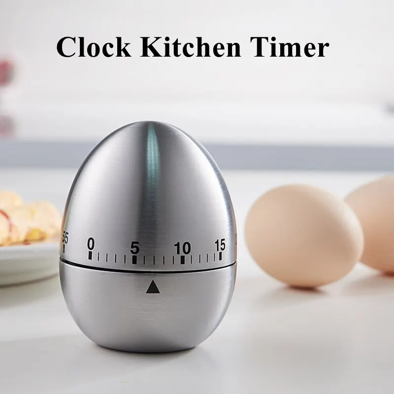 1pcs Stainless Steel Egg Clock Kitchen Timer 60 Minutes Mechanical