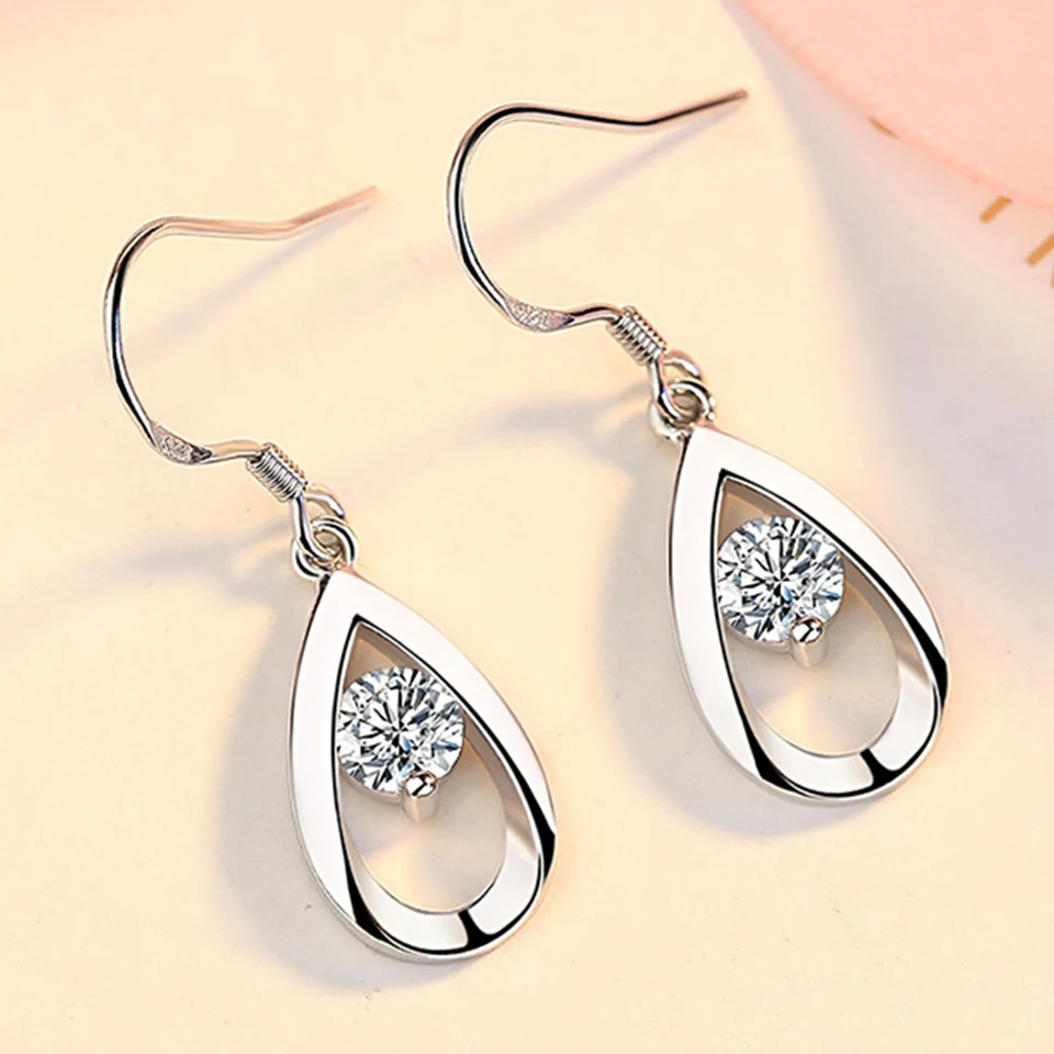 Zircon Water Drop Earrings For Women Silver Color Long Dangle Hanging Earring Female Fashion Ear Jewelry Brincos Birthday Gift - Image 3