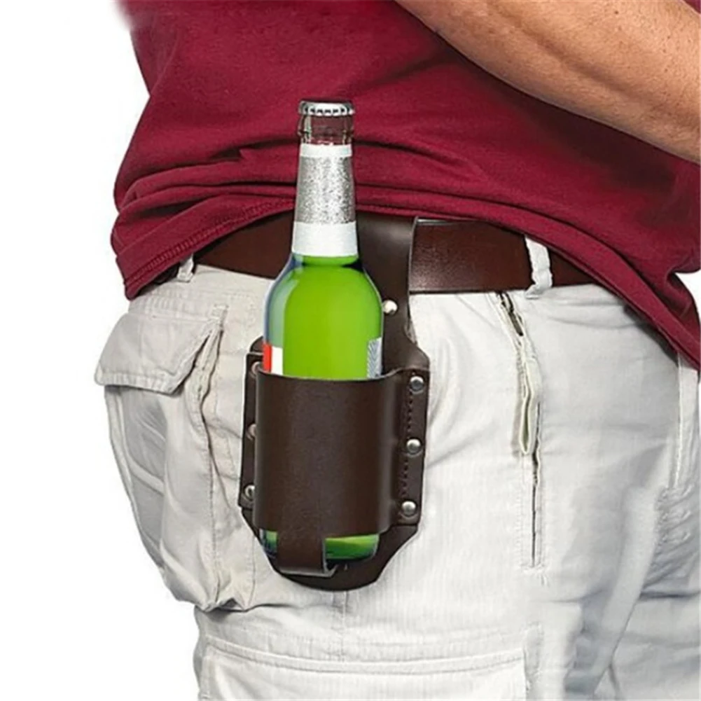 LeatherBeerBottleWaistHolsterPortableBeerBeltBagHandyWine
