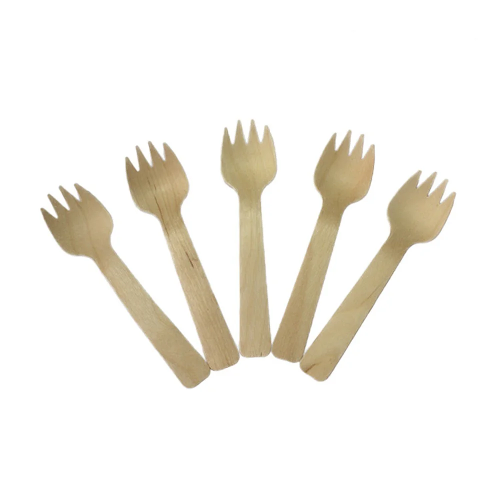 Disposable Wooden Forks Spork Cake Dessert Cheese Fork Cutlery Wedding Birthday Party Tableware