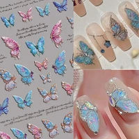 1PC Flash Butterfly Flowers 3D Nail Stickers Self-Adhesive Slider Nail Art Flowers  Decorations Decals Manicure Accessorie 2