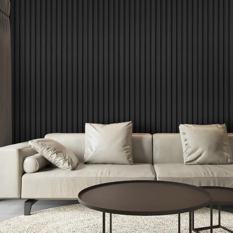 8-Pack 96 x 6in. WPC Acoustic Slat Wall Panel for Modern Interior Decor, TV Background, Living Room, Matte Black 3