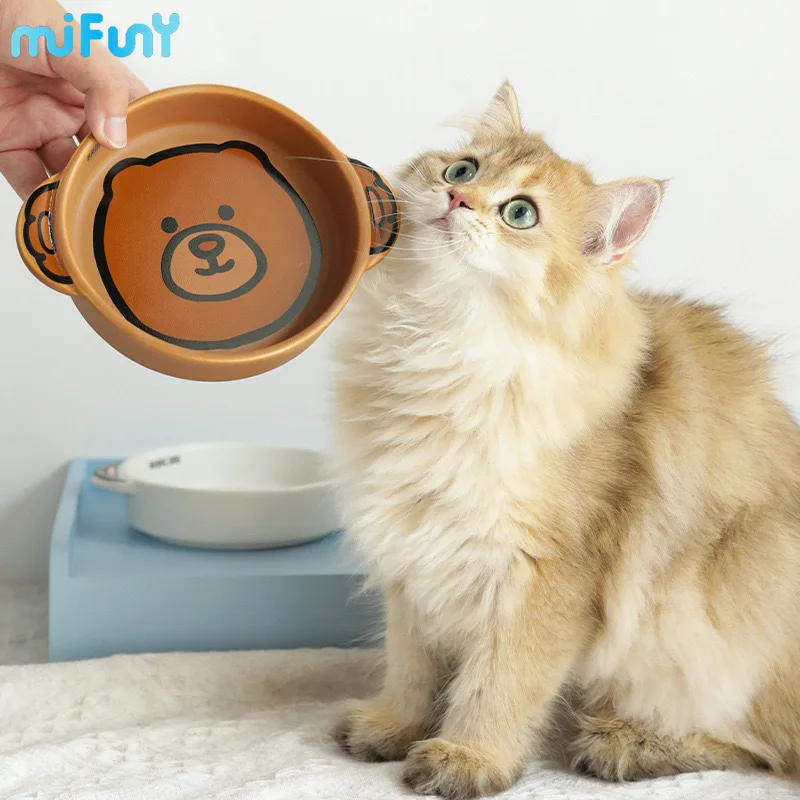 

Милая керамическая миска MiFuny для домашних животных, миска для корма для кошек с плоским дном, бинауральная миска, кормушка для кошек с защитой от опрокидывания, товары для домашних животных