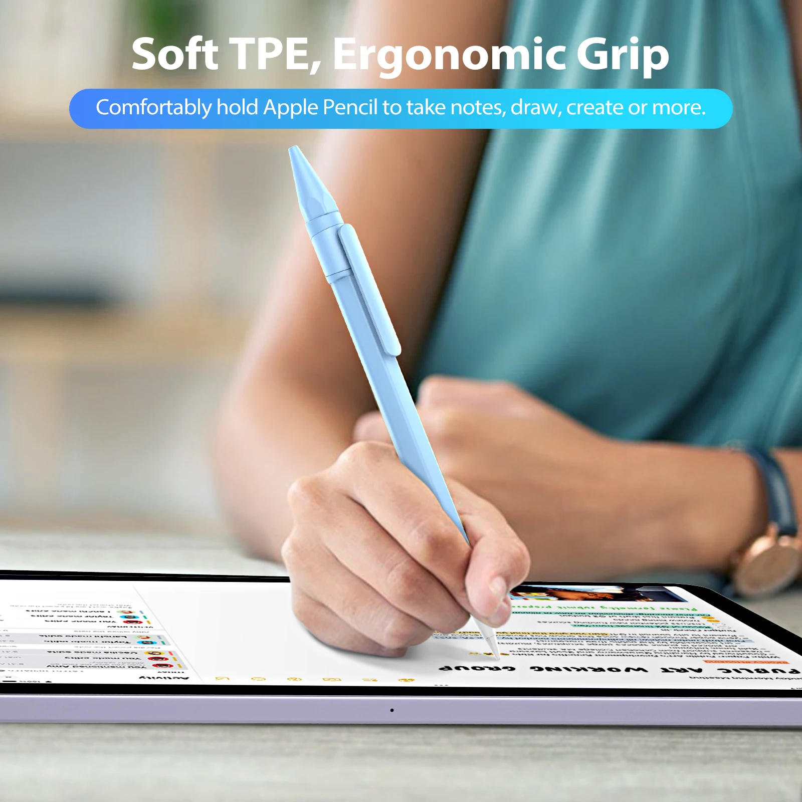 미끄럼 방지 그립 연필꽂이 커버 슬리브, 지지대 마그네틱 충전, 더블 탭, 애플 펜슬 (USB-C) 3 세대