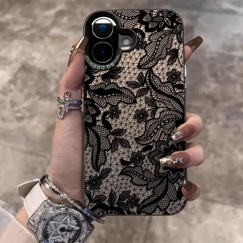 French Dark Lace Flower Frosted Acrylic Phone Case