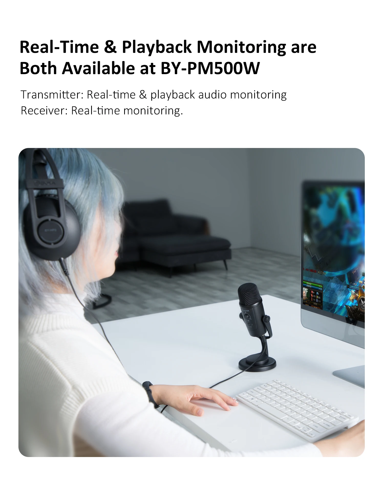 BOYA USB Condenser Wireless Microphone BY-PM500W Professional Mic for PC Laptop Streaming Recording Vocals Voice Gaming Metting