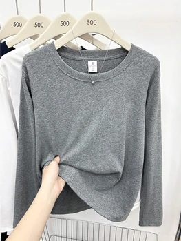 جديد طويل الأكمام تنوعا تي شيرت المرأة الخريف Winte 2025 س الرقبة بلون قاعدة طبقة القمم النساء الملابس Y2k تي شيرت