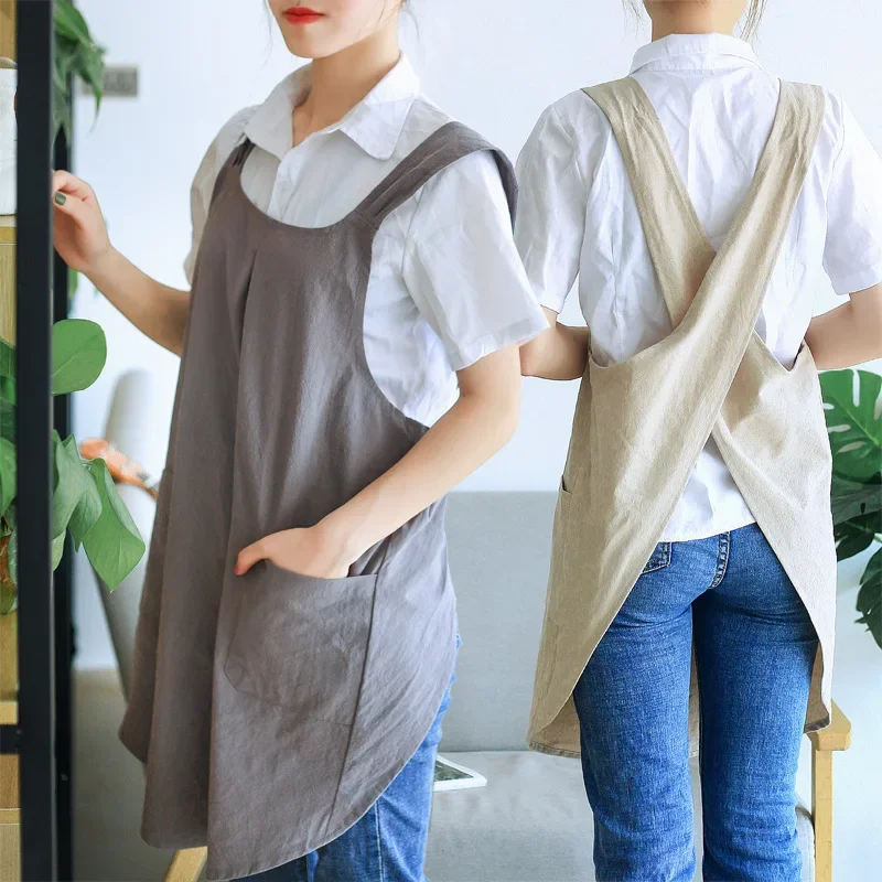 

Overalls Simple Apron Linen Shop Retro Japanese Lace-free Flower Women's Comfortable Bib90x72x27 Cotton Style Home Exquisite And