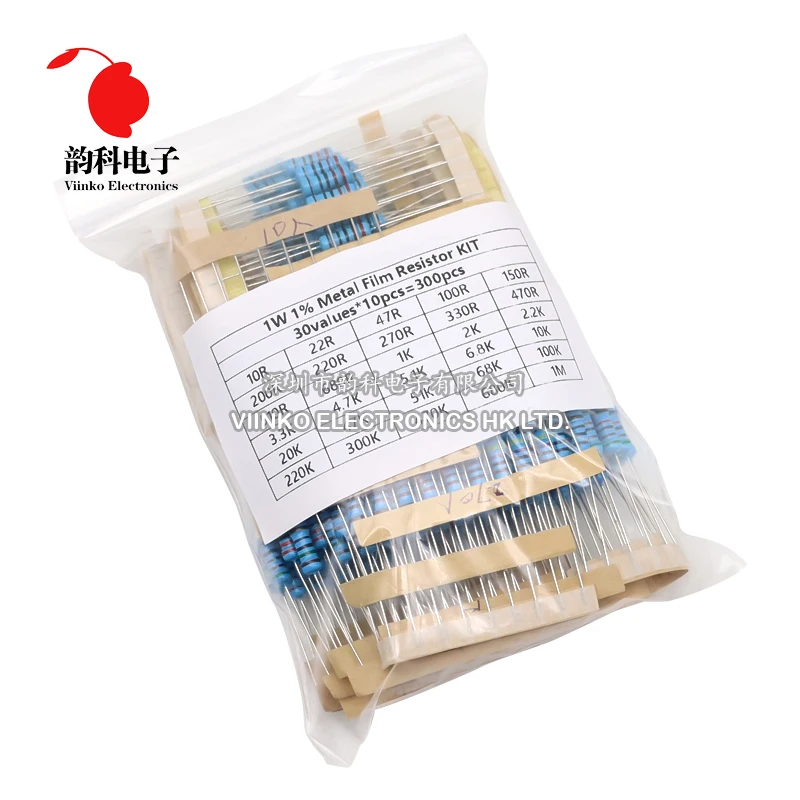 300PCS 1/4W 1/2W 1W 1% Metal Film Resistor Assortment Kit 10R-1M Ohm Resistance Set