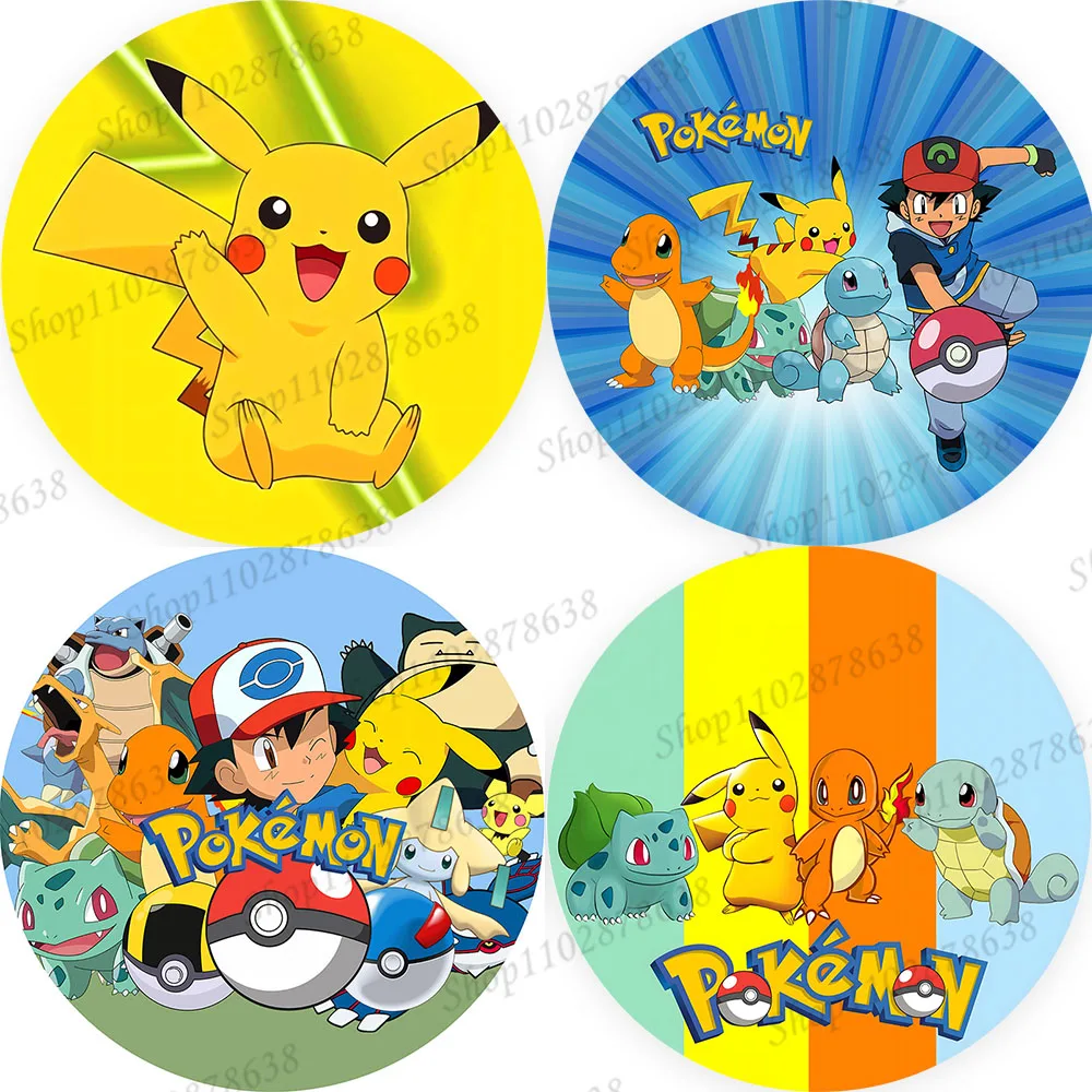 Pokemon Back Drop Birthday Party Elastic Cover Decor Boys Baby Background Blue Ash Pikachu Yellow Lightning Props Poster Banner