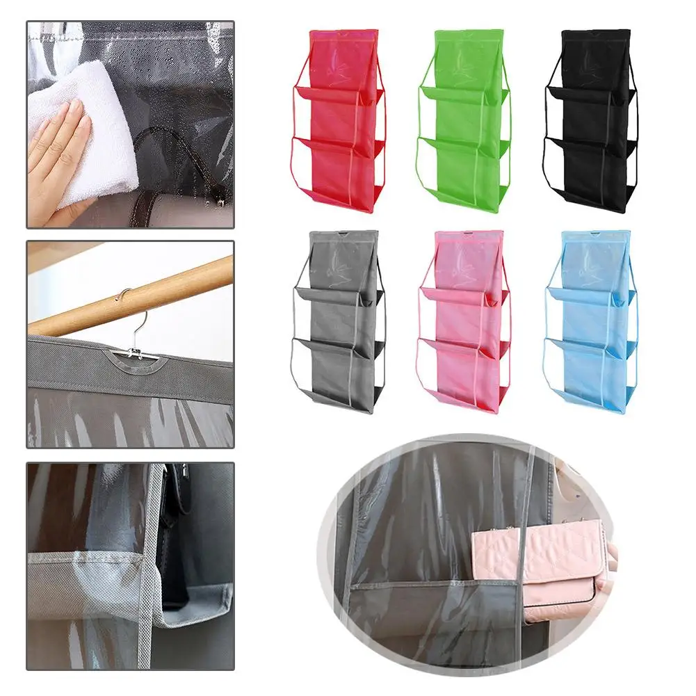

Transparent Hanging Storage Bag With 6 Pockets Seal Clothing Supplies Handbag Household Home Dustproof Bags Organizer Close R5J2