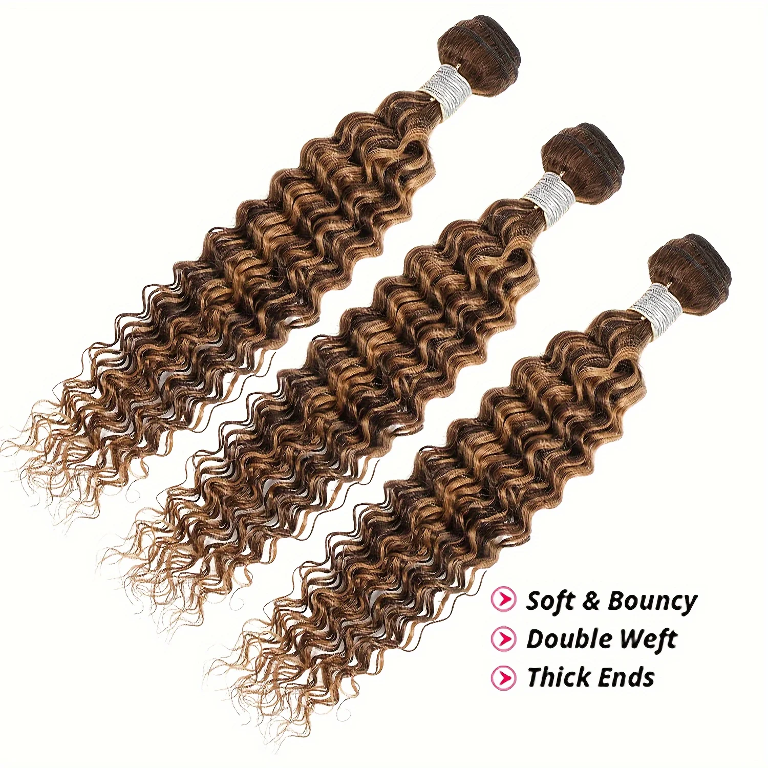 30 inch Blonde Highlight Deep Wave Human Hair Bundles P4/27 Ombre Brown Blonde Curly Human Hair Weave 100g/pc Extensions