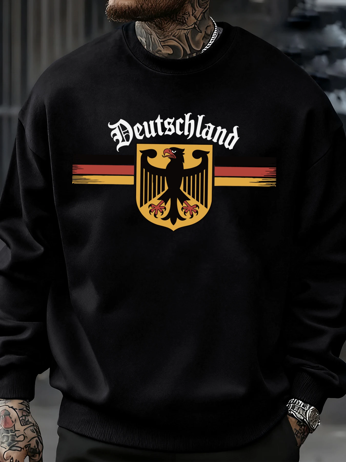 Deutschland National Emblem Bedrucktes Sweatshirt Herren Herbst Hip Hop Pullover Rundhals Fleece Top Übergroßer Street Trainingsanzug – Detail 7
