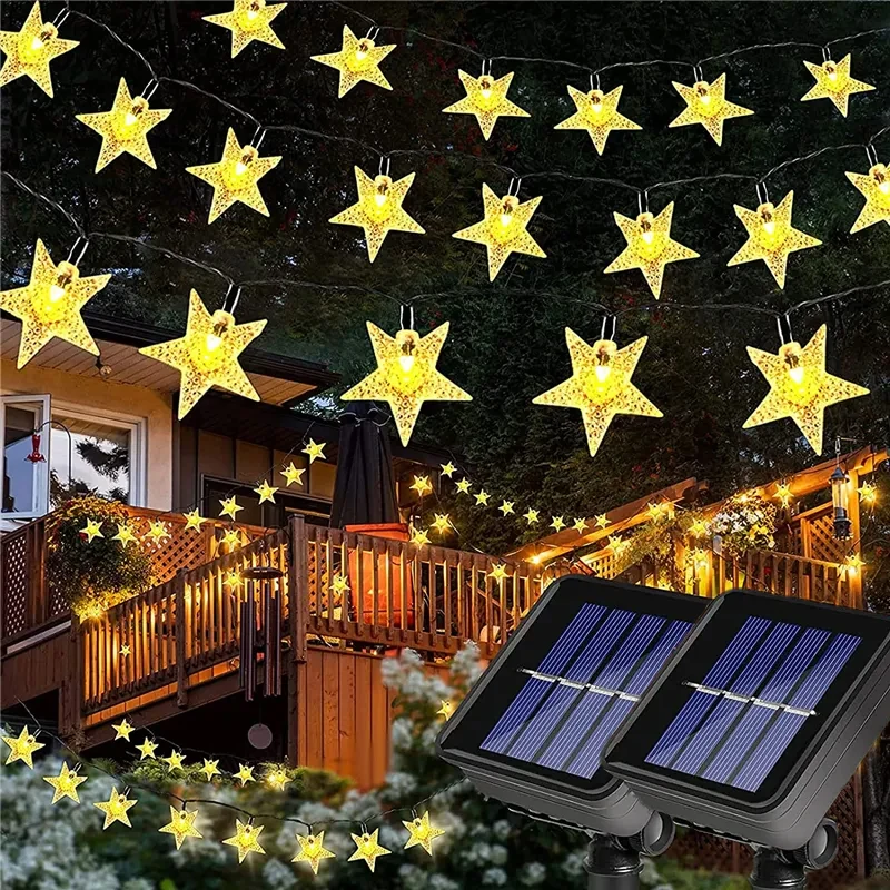 100LED Solar Star String Light 8 Mode Outdoor Waterproof Snowflake Flower Fairy Light for Lawn Garden Patio Christmas Yard Decor