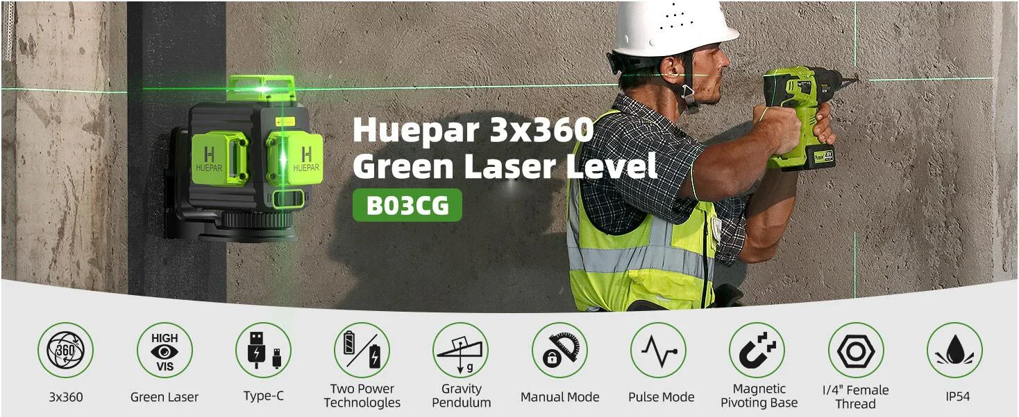 Laser Level 12 Lines 3D Green Lines Horizontal Vertical Cross Lines 360°Auto Sel