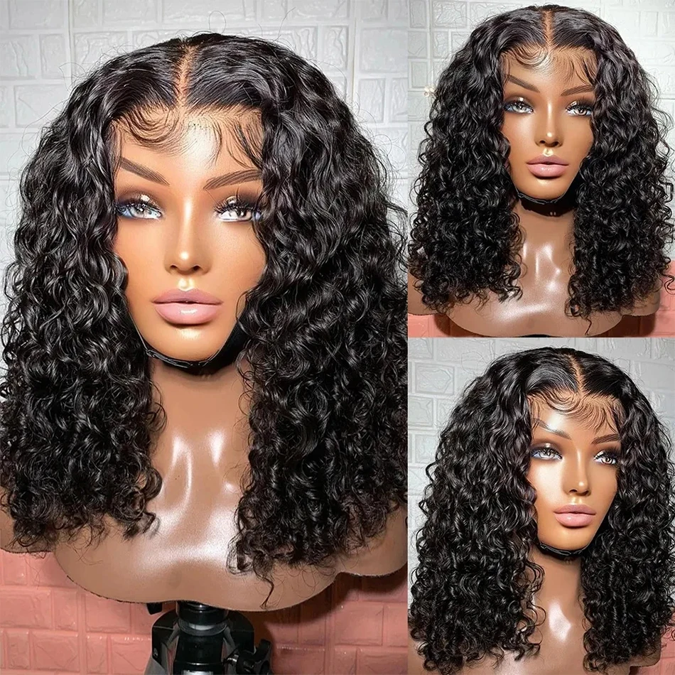 13x4 Brazilian Loose Deep Wave 4x4 Lace Frontal Human Hair Wigs Brazilian Transparent Water Curly Short Bob Wig Remy For Women