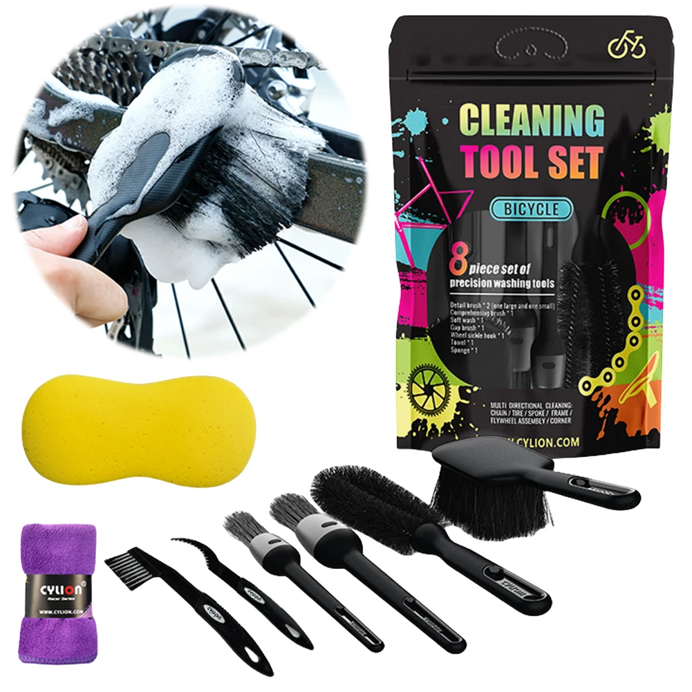 8 Pieces Bike Clean Brush Kit Bicycle Cleaning Brush Tool Bike Cleaning Kit Accessory for Mountain Road City BMX & Folding Bike