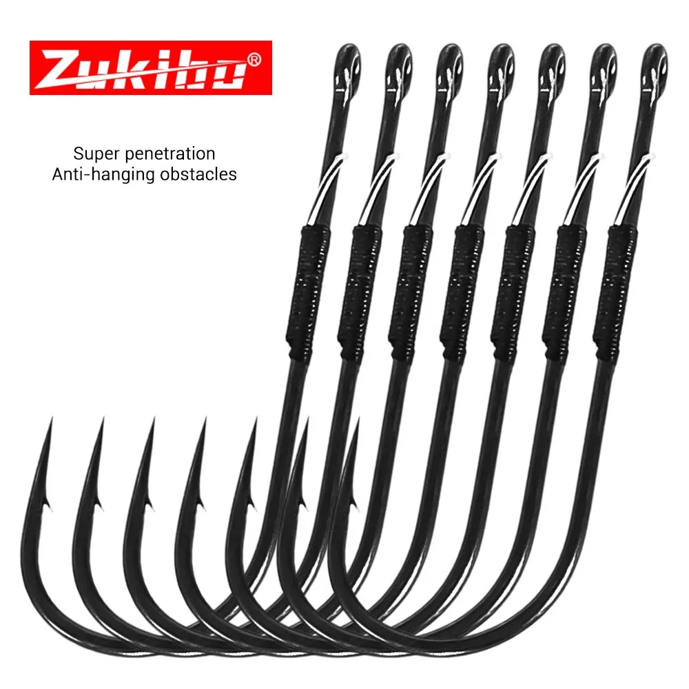 Zukibo 10pc Straight Handle Obstacle Hook PTFE High Carbon Steel Texas Bass Hook