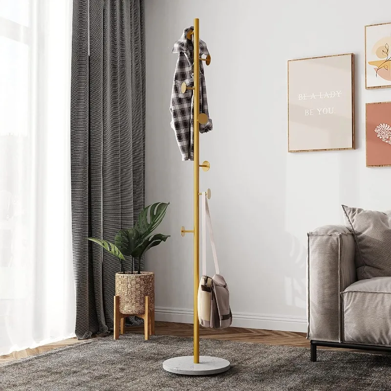 

TIEOU Free-standing Coat Rack Gold, Hat Hanger Hall Tree, Metal Coat Hangers for Scarves, Backpacks, Purses, Simple Coat Stand