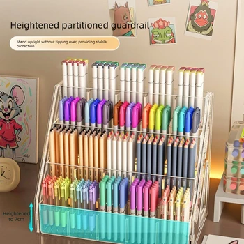 Organizzatore di penne da scrivania in acrilico Scatola di esposizione per rack di stoccaggio per cancelleria multifunzionale di grande capacità fai-da-te