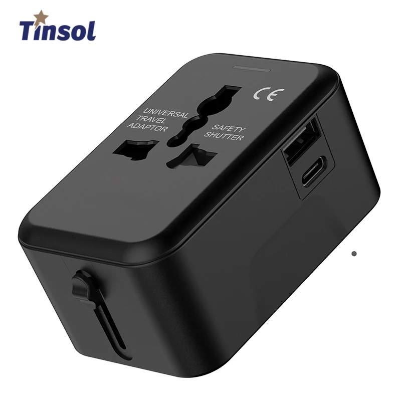 Plug Adapter Power Adapter Tinsol multiple plug socket EU/AUS/UK/US universal travel charger power adaptor socket plugs 1 USB Type C Travel Worldwid