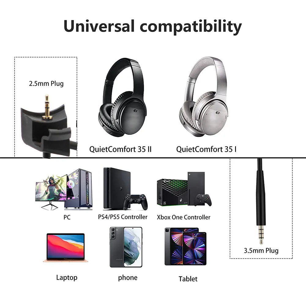 For Bose Quiet Comfort 35 II QC35 II QC45 Game Microphone Audio Line Noise-cancelling Headset Wired Plug-in with Wire-controlled