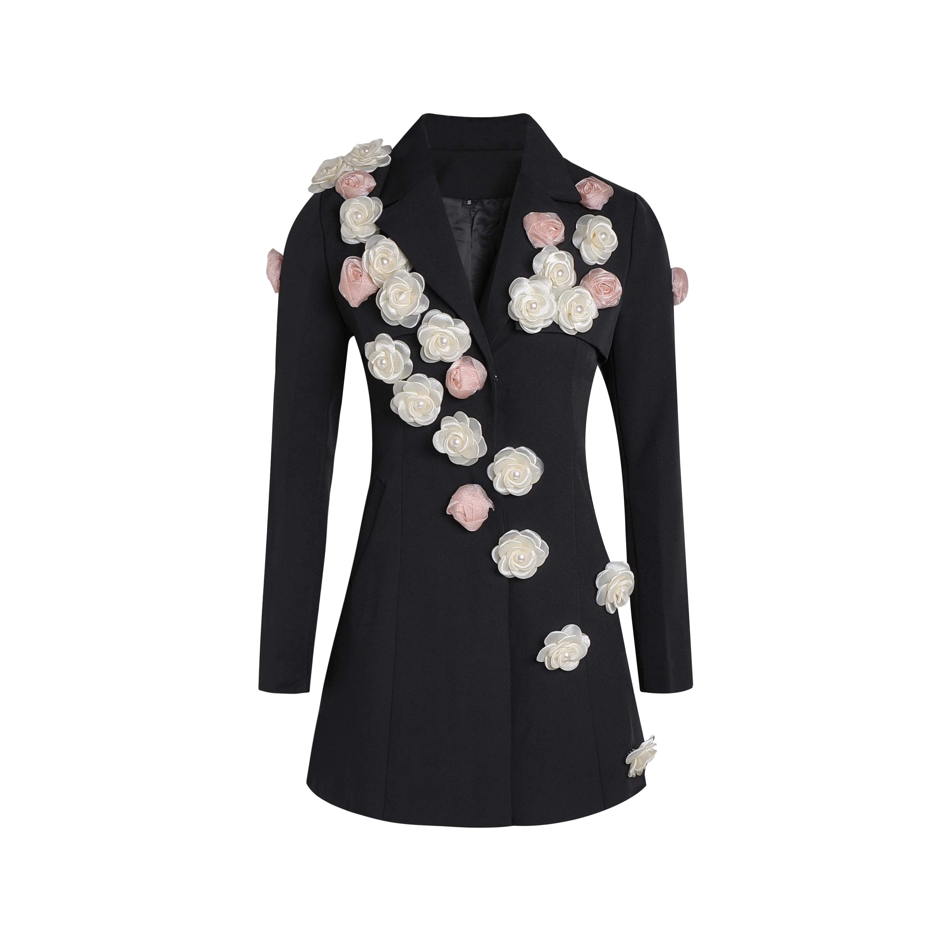 a8227-black-women's-clothing-small-suit-long-sleeve-jacket-trendy-women-with-flower