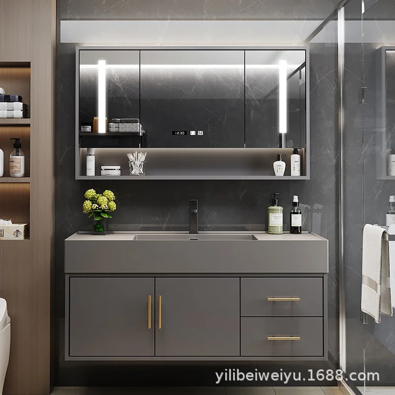 Manufacturers direct bathroom cabinet combination simple solid wood one basin face wash basin toilet washing table bathroom 4