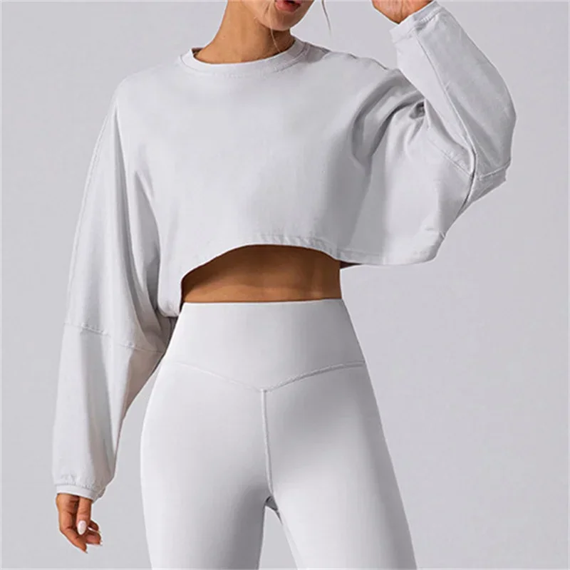 Women Sport Hoody T-shirt O Neck Yoga Hoodies Running Coats Fitness Tops Long Sleeve Running Loose Workout Training Top