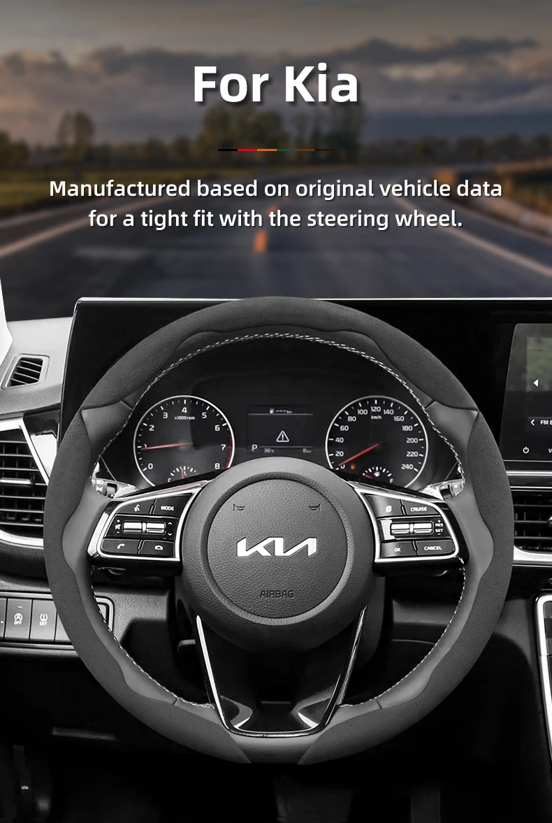 Geeignet für Kia Anti-Rutsch-Schnalle, segmentierter Wildleder-Lenkradbezug, geeignet für Ceed Jd Picanto Sportage 3 Rio 4 Ev3 Cerato 2 Stonic Xceed Morning K3 Niro Soul K4 Forte Stinger K5 Dl3 – Detail 1