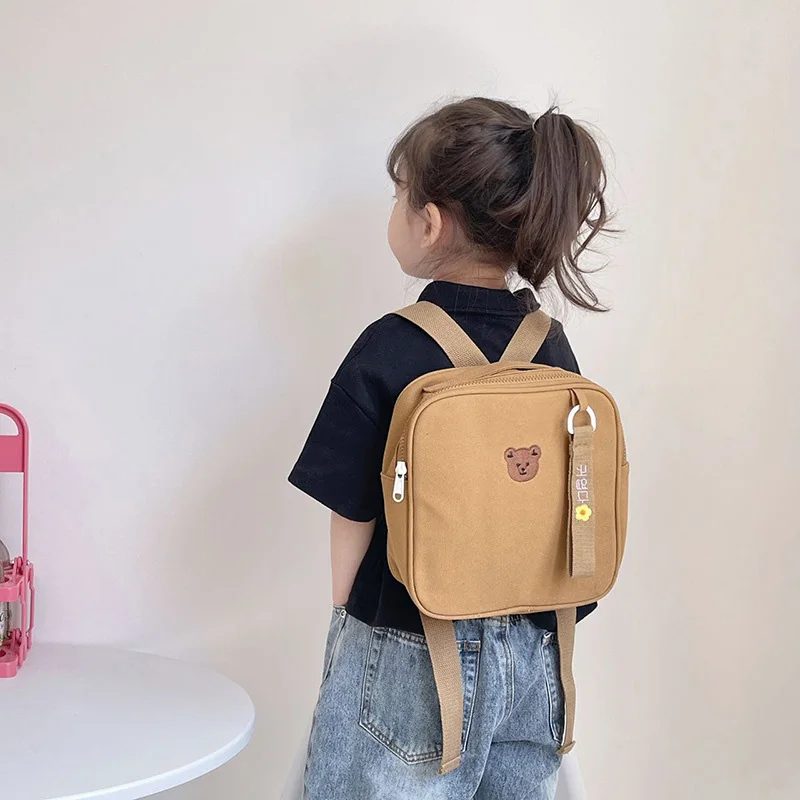 Cute Bear Kids Backpack Cute Embroidery Casual School Bag Kindergarten Backpacks for Boys Girls Square Schoolbag Children Gifts