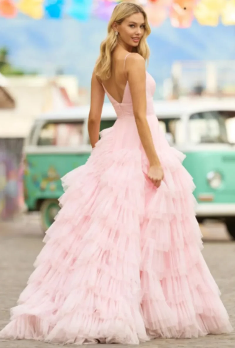Детское многослойное платье для выпускного вечера, розовое вечернее платье принцессы, фатиновое платье со шлейфом, платье без рукавов, 2023