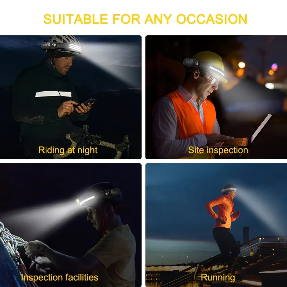 Head Flashlight Cob Headlamp LED Headlamp Rechargeable COB Super Bright 5 Modes Helmet Lights Motion Sensor For Outdoor Camping Sports Fishing