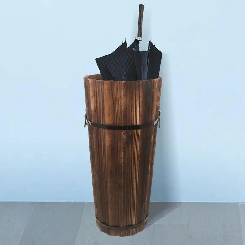 Umbrella Holder NEW Wooden Umbrella Bucket Stand Hotel Vinegar Walking Stick Wicker Shelf Stands for Entryway Outdoor SpaceSaving Holder Office
