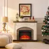 44Inch Electric Fireplace with Mantel, Fireplace Mantel with Stacked Stone Surround 5