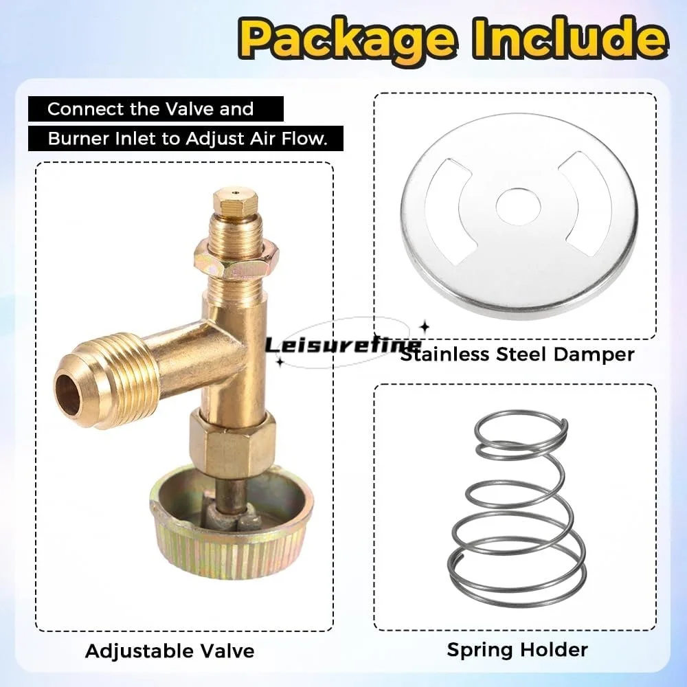 Brass Needle Valve 3/8" Male Swivel Flare Propane Gas Stove Needle Control with Air Intake Burner Damper Spring Holder Outdoor BBQ Camp