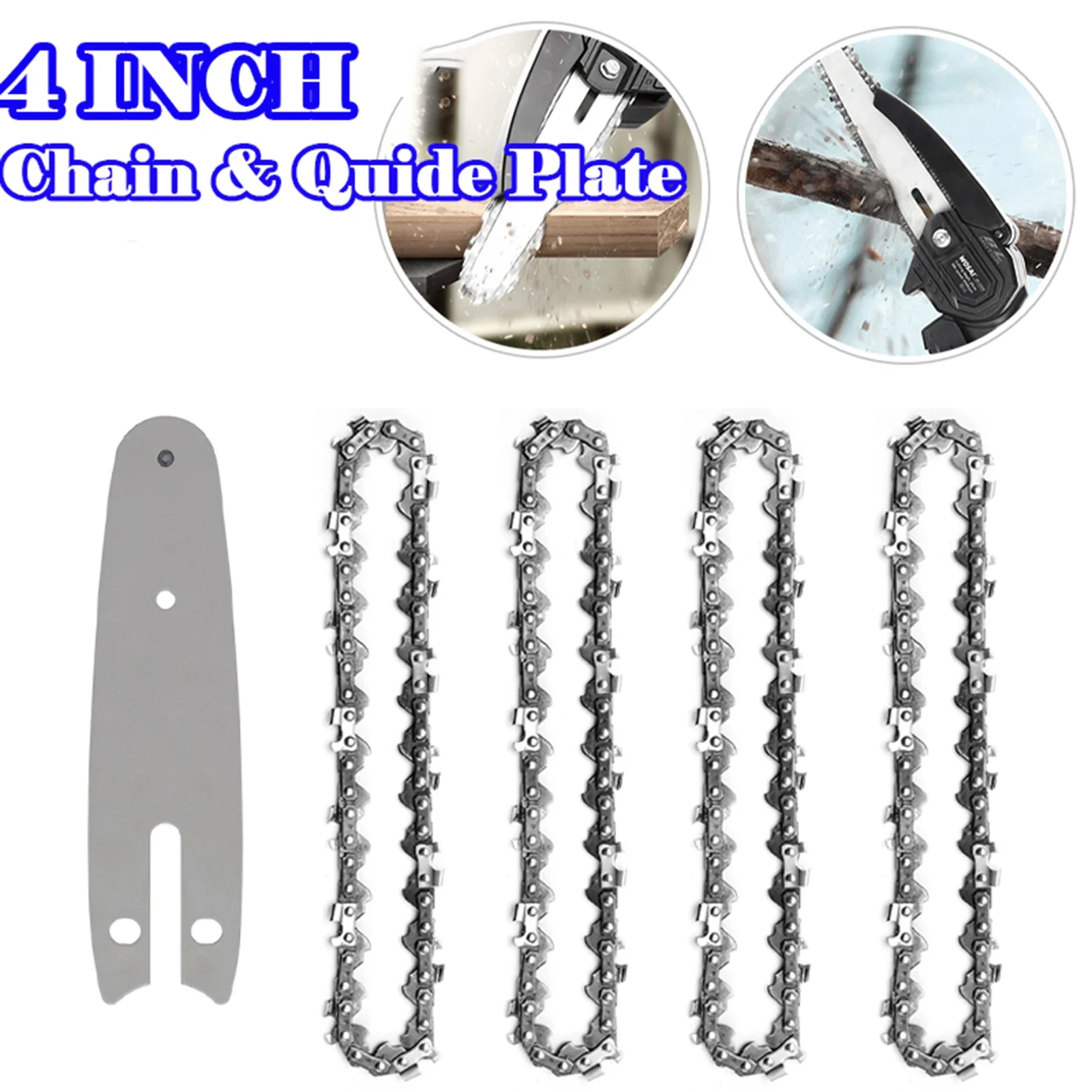 4Inch Mini Chainsaw Parts chainsaw chain with Guide Plate Chains 0.043" Gauge 14 Cutter 28 Links Electric Saw Wood Cutting Replacement 1/2/4PCS