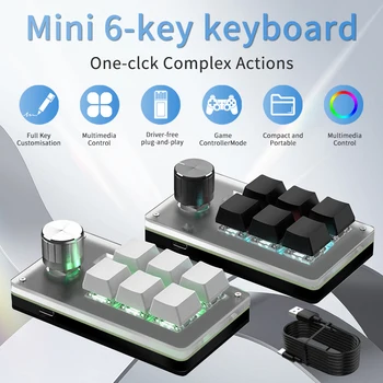 6 Keys 1 Knob RGB Programming Macro Gaming Knob Keypads Mini Custom Programming Keyboard USB Mechanical Keyboard for Photoshop 1