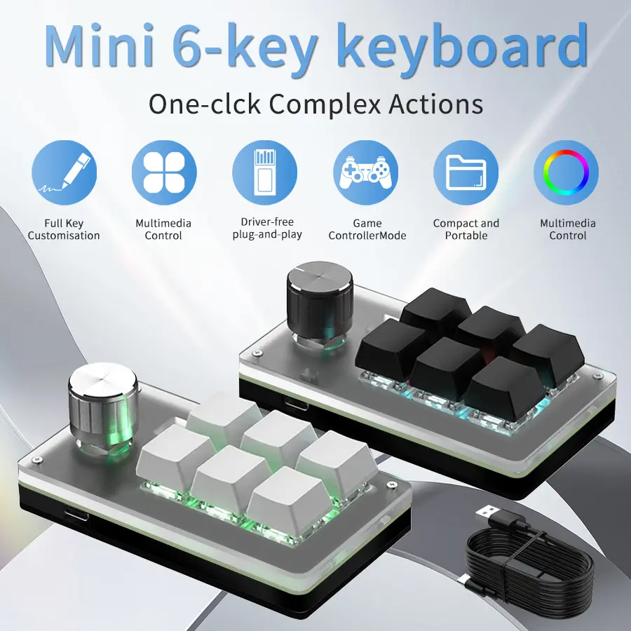 6 Keys 1 Knob RGB Programming Macro Gaming Knob Keypads Mini Custom Programming Keyboard USB Mechanical Keyboard for Photoshop image 1
