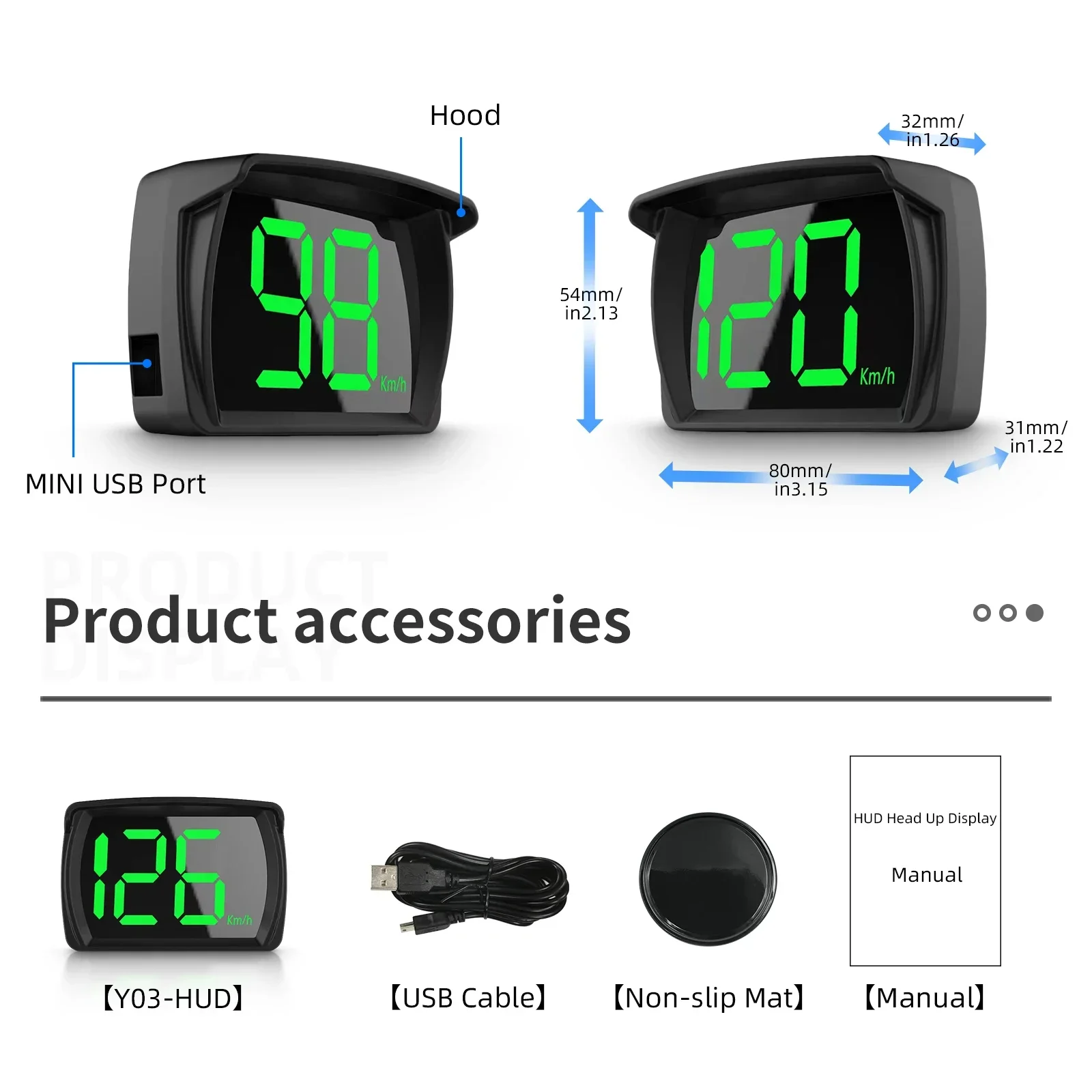 Professional Y03 GPS Speedometer HUD Head Up Display Digital Car Speed Projection Big Font KMH Meter Plug And Play