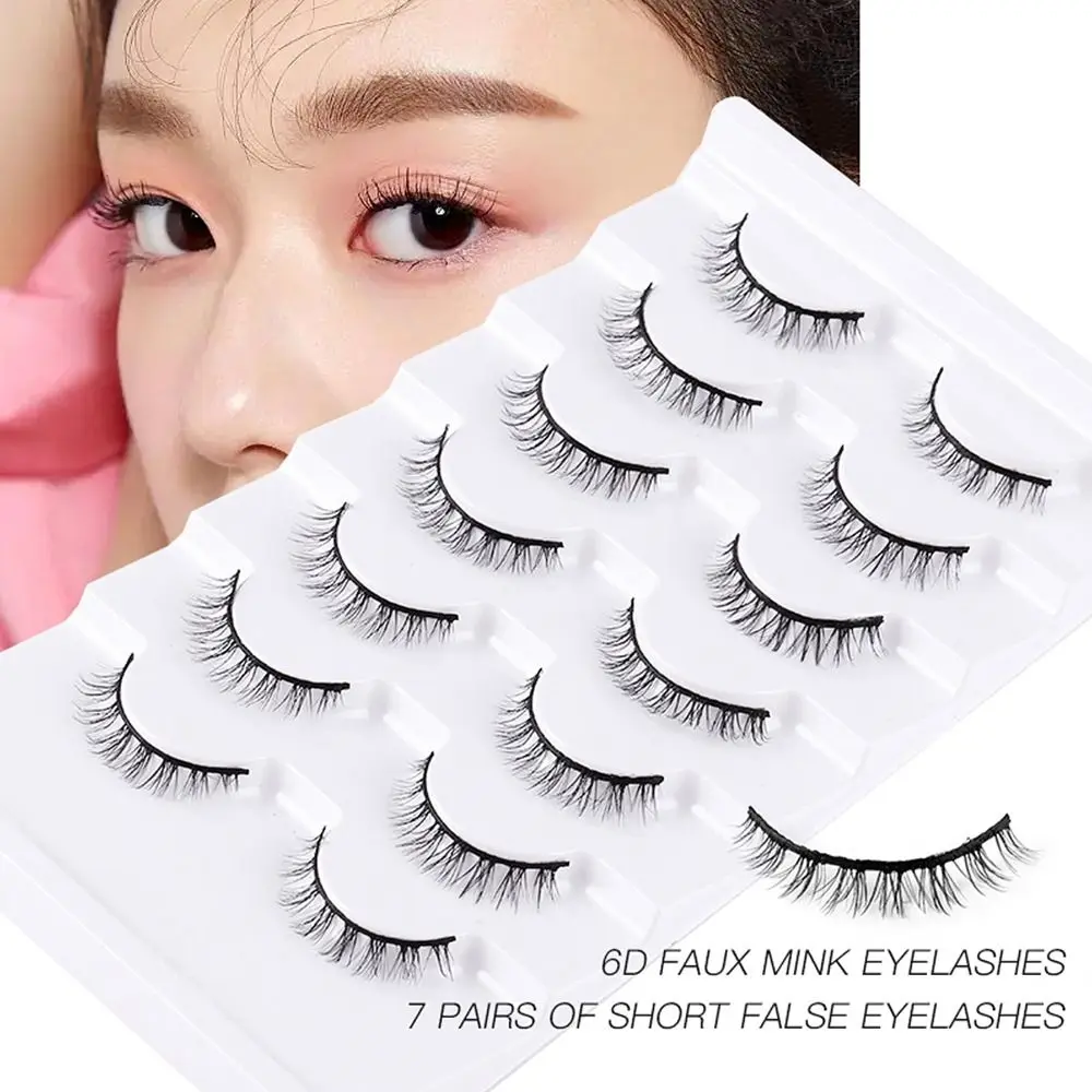 

7 Pairs False Eyelashes Cat Eye Look Natural Short Lashes Soft Wispy Fake Eyelashes Faux Mink Korean Lashes Eye Makeup Tools