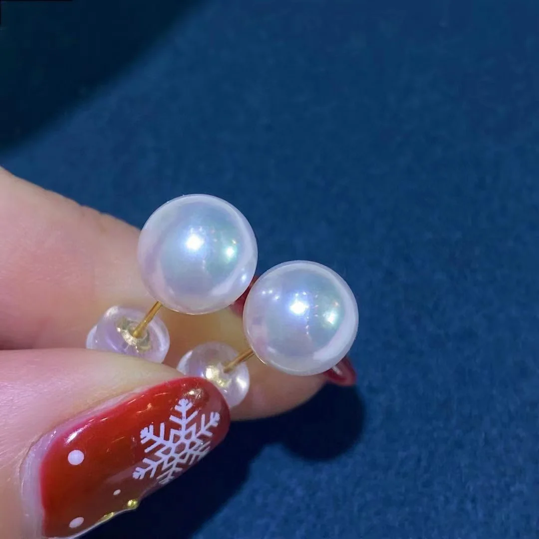

HENGSHENG 18K Gold Women Pearl Stud Earrings Fashion Wedding Anniversary Jewelry Gifts For Girls 8-9mm Akoya Pearl Round AAA