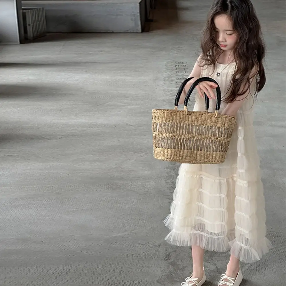 Elegant Loose Girls Princess Dress Children Beach Vacation Summer Mesh Dress Party Sweet Teens Long Dress Party